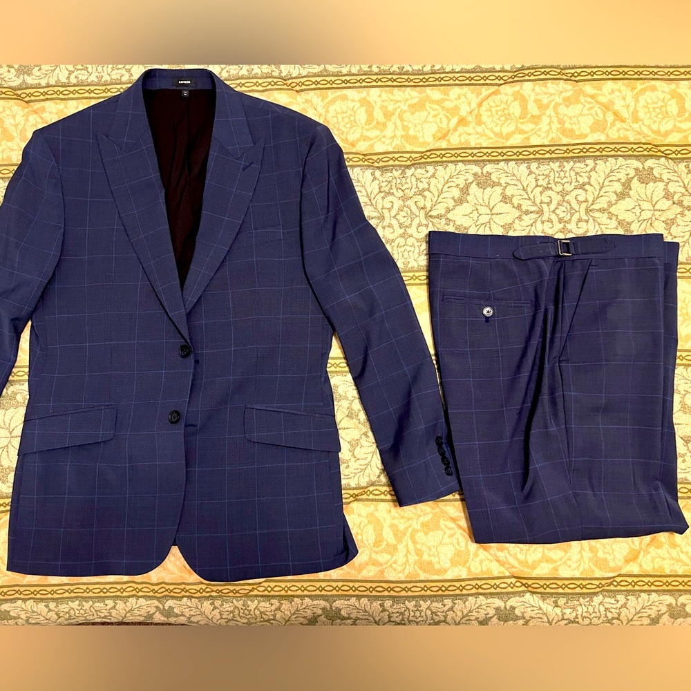 Express Men’s Slim Fit Windowpane Suit 42r